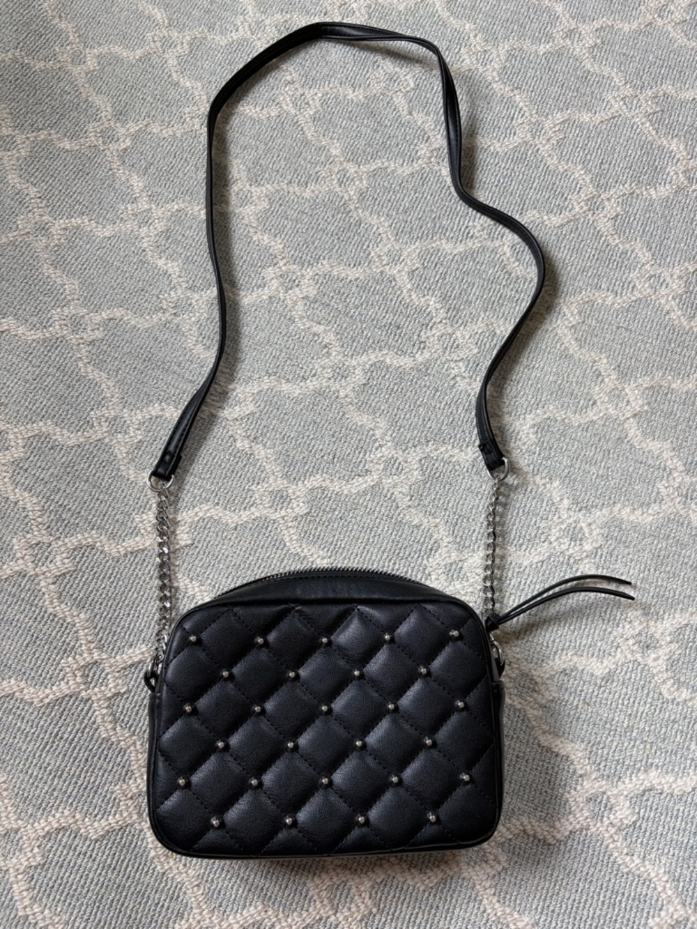 Rebecca Minkoff Quilted Black Studded Crossbody Camera Bag Silver Hardware